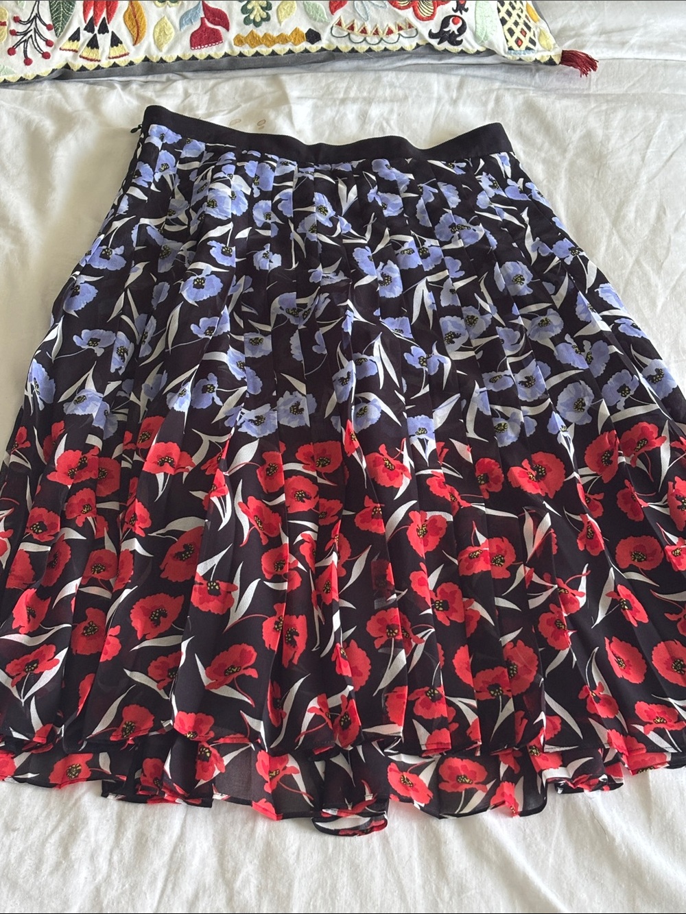 Ann Taylor Black Skirt with Red & Lavender Floral Print